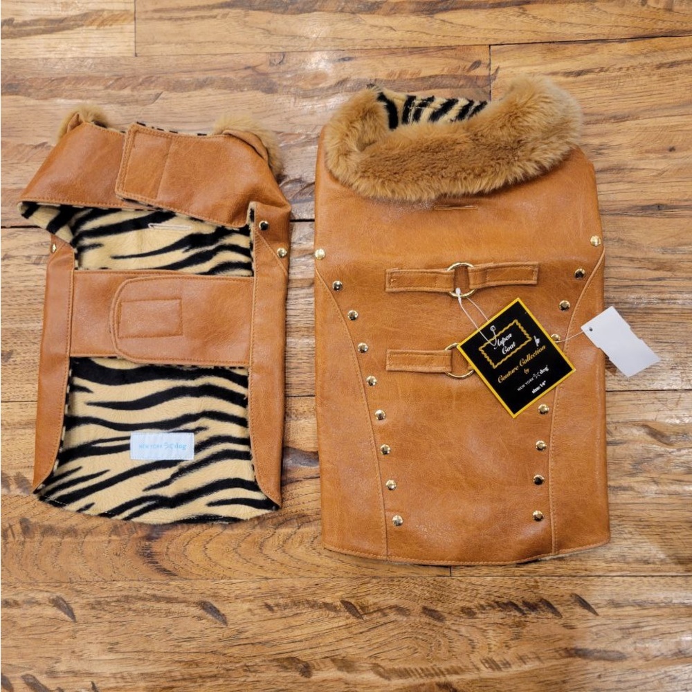 Faux Leather with Fur Collar Dog Vest